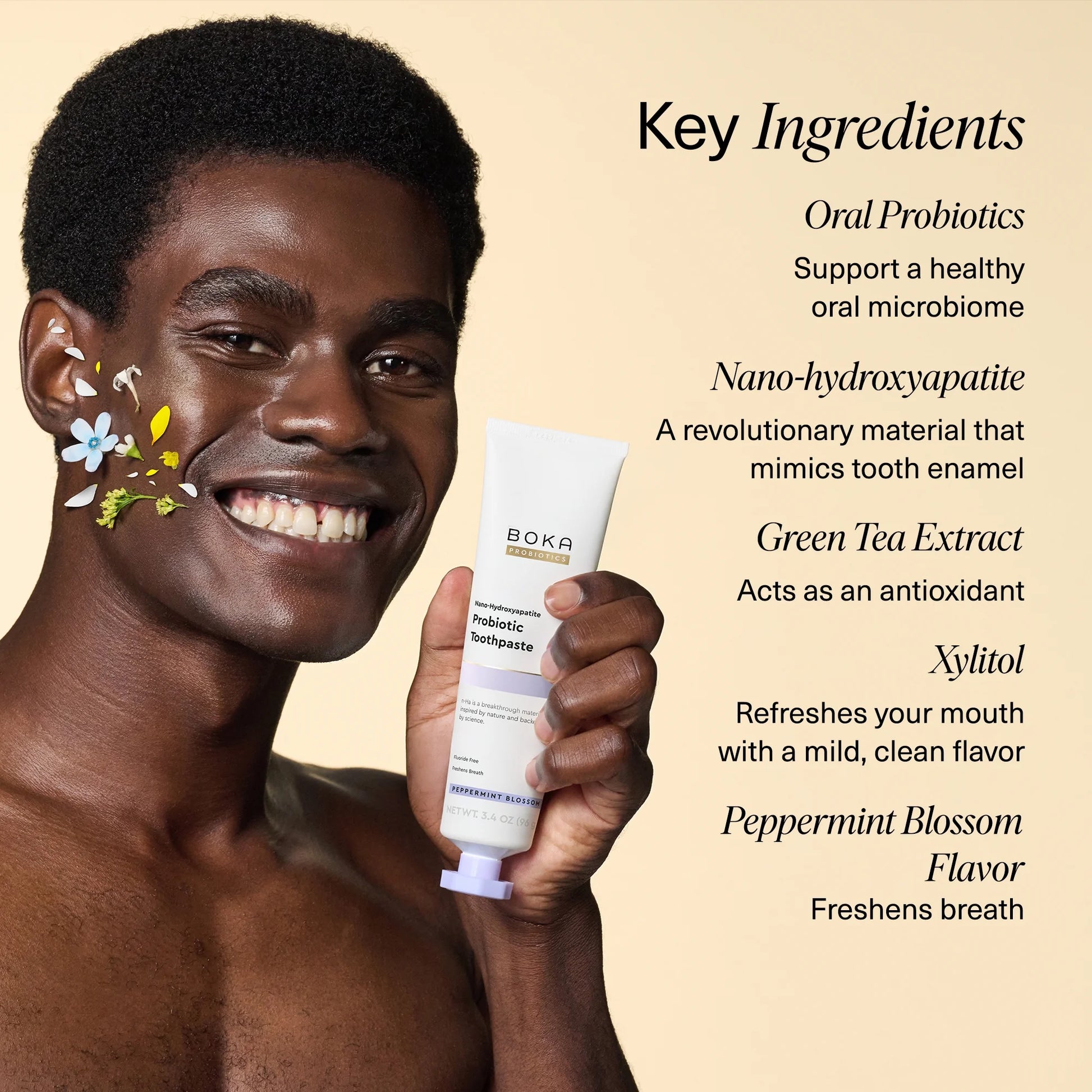 Probiotic Toothpaste, Nano Hydroxyapatite Toothpaste, Fluoride Free, Dental Probiotics, Peppermint Blossom, 3.4Oz