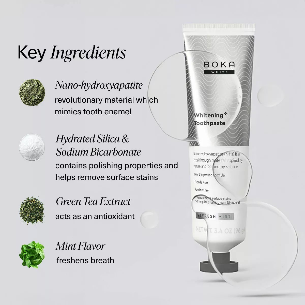 Boka Whitening- Fluoride Free- Nano Hydroxyapatite Toothpaste - 3.4Oz: Peppermint Flavor, Non-Toxic Formula
