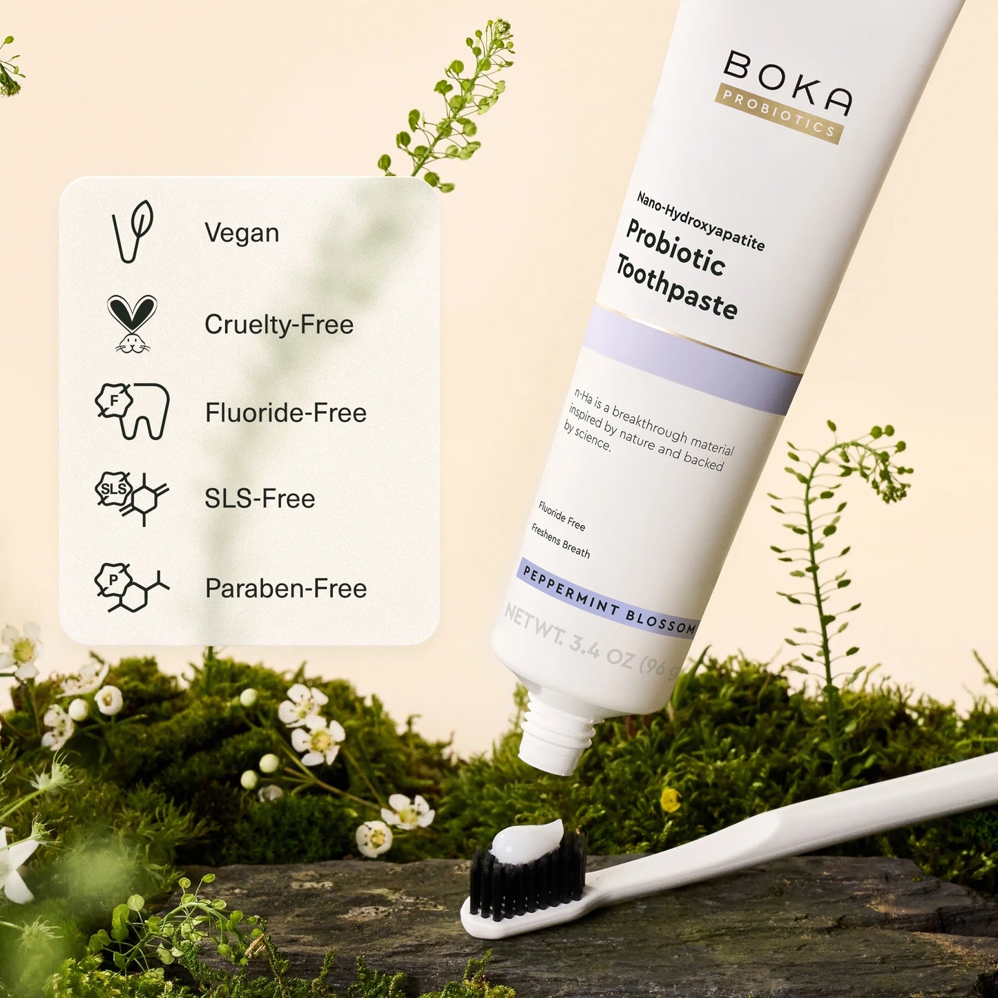 Probiotic Toothpaste, Nano Hydroxyapatite Toothpaste, Fluoride Free, Dental Probiotics, Peppermint Blossom, 3.4Oz