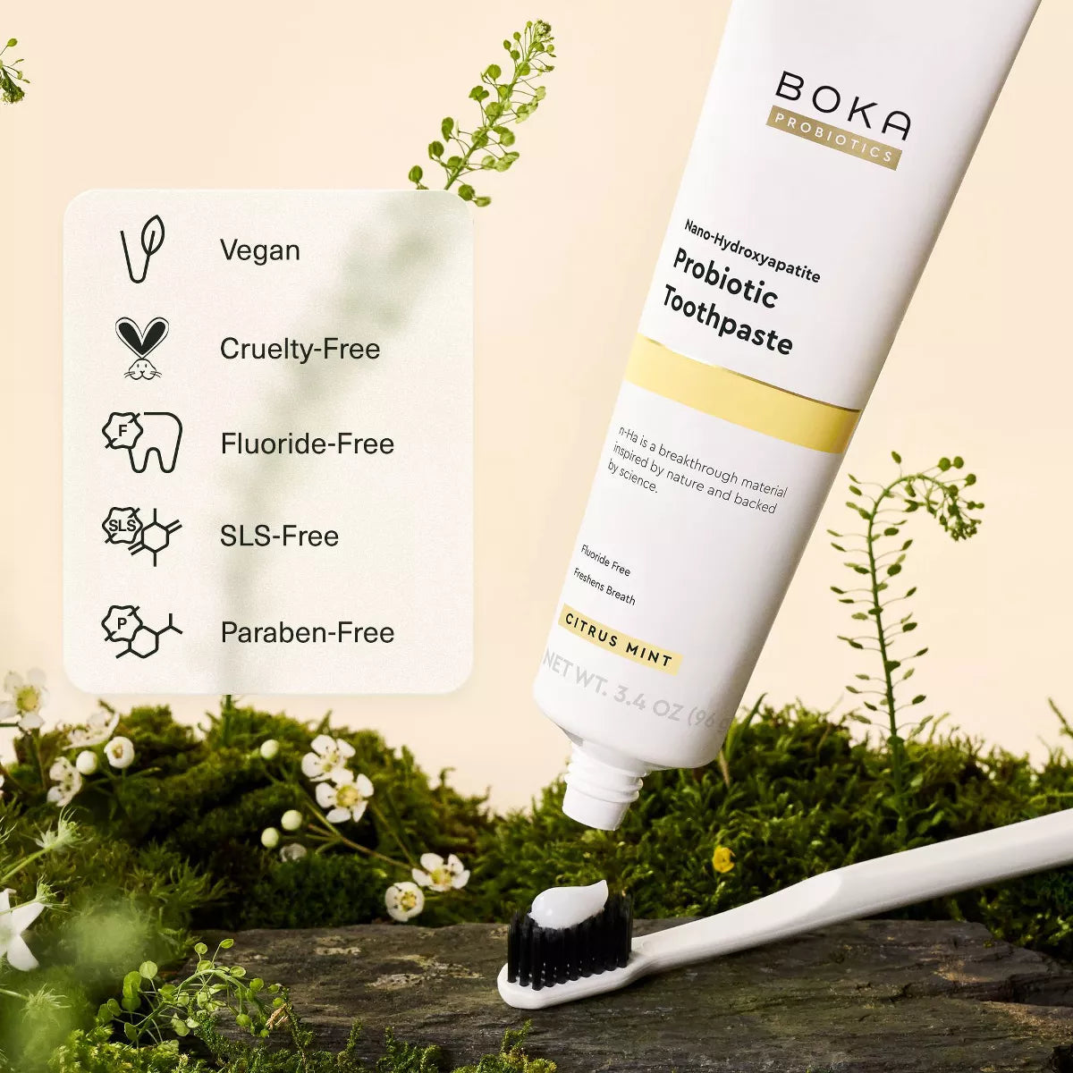 Boka N-Ha Probiotic Toothpaste - Citrus Mint - 3.4Oz: Gel, 1-Pack, Nanohydroxyapatite