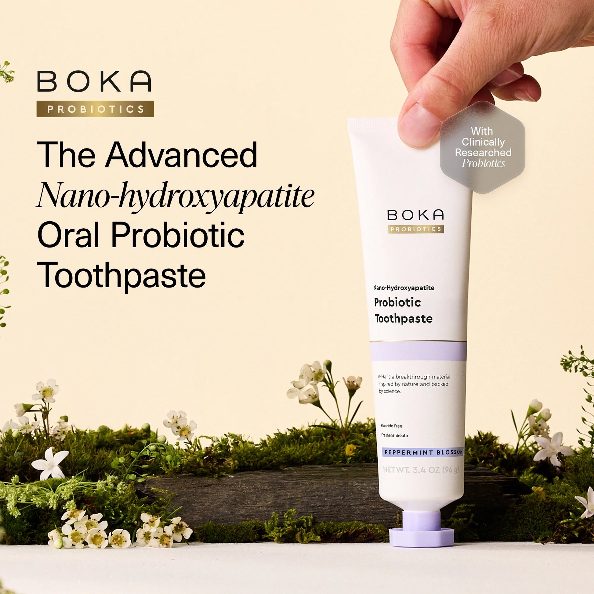 Probiotic Toothpaste, Nano Hydroxyapatite Toothpaste, Fluoride Free, Dental Probiotics, Peppermint Blossom, 3.4Oz