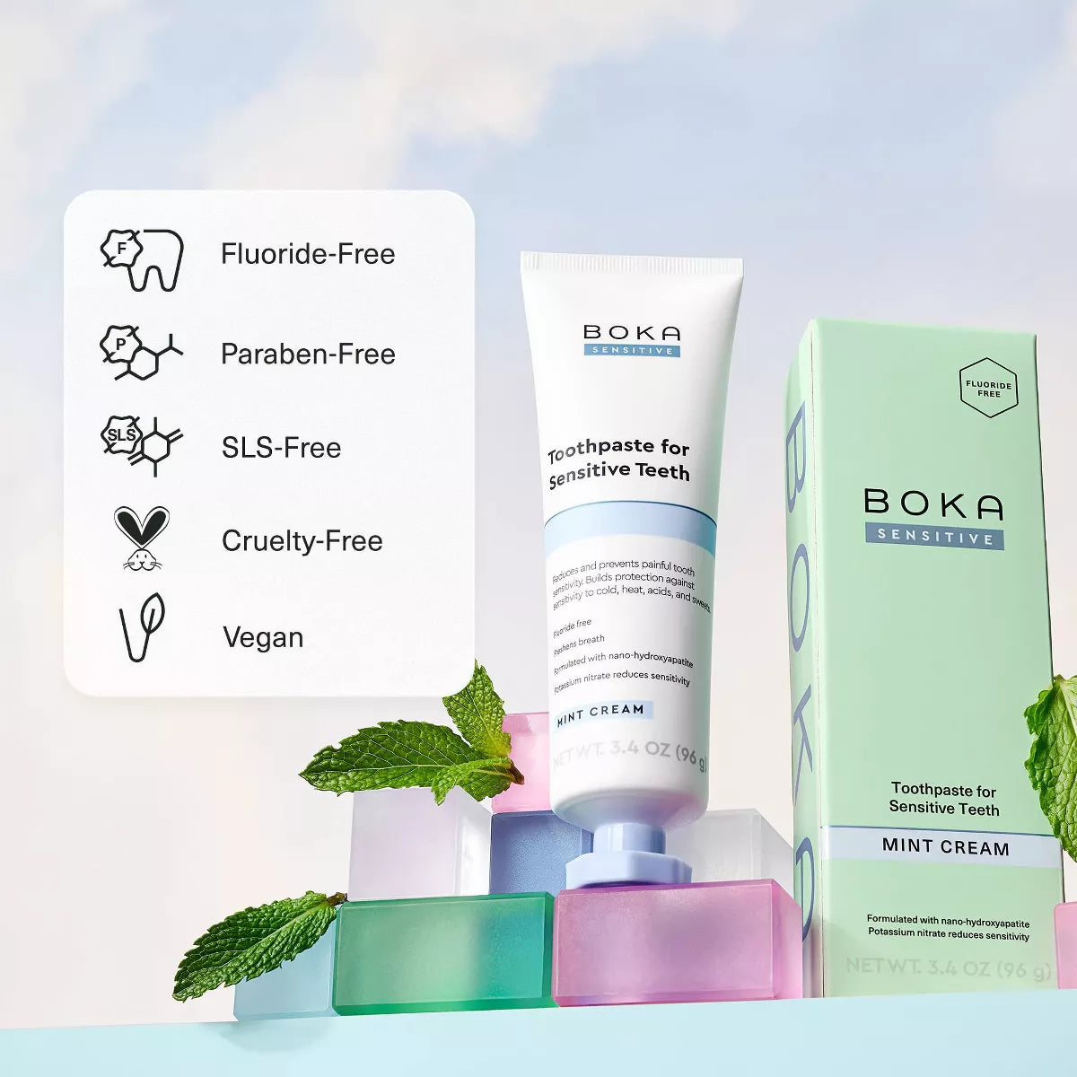 Boka N-Ha Sensitive Toothpaste - 3.4Oz: Gel, Mint, Nanohydroxyapatite, 1-Pack