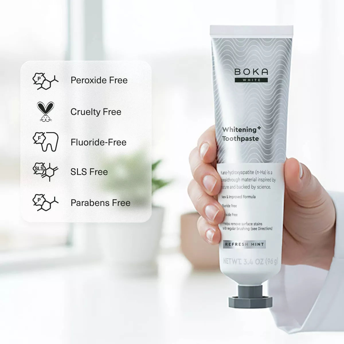 Boka Whitening- Fluoride Free- Nano Hydroxyapatite Toothpaste - 3.4Oz: Peppermint Flavor, Non-Toxic Formula